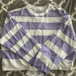 Champion Womens White Purple Striped Cropped Cotton Sweatshirt
